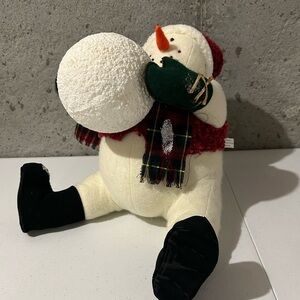 Festive Snowman Plush with Red and Black Scarf